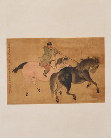 何元良骑行图轴